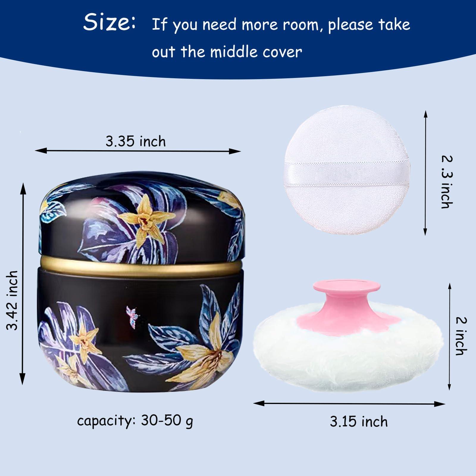 Qopoto Qopoto Body Powder Puff and Container for Dusting Powder, Women Powder Puff and Powder Case for Bath and Travel (Procumbens Flowers)