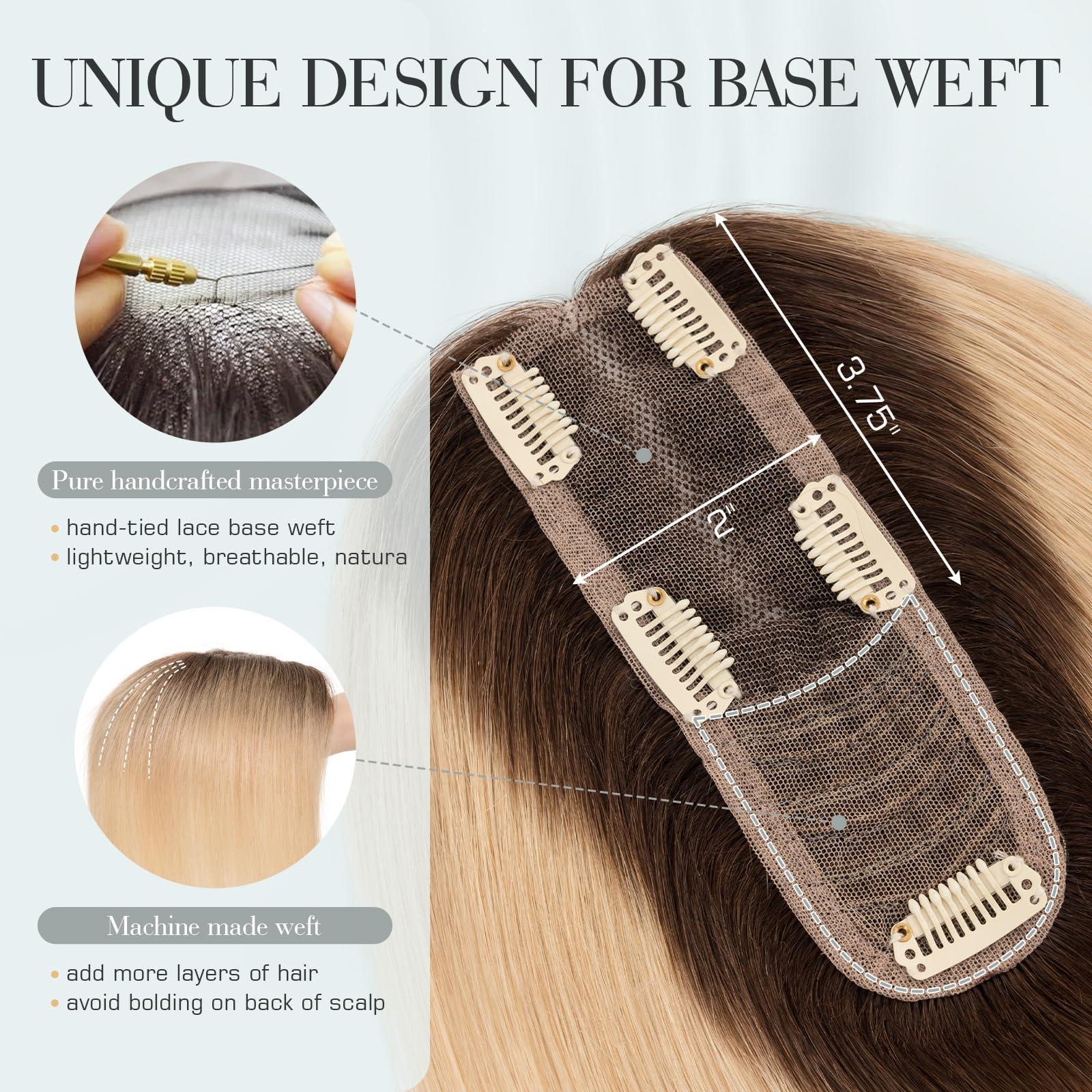 Hairro Hairro Hair Toppers For Women Real Human Hair Top Hair Pieces For Thinning Hair Short Topper Hairpiece Remy Toupee On Top 10 Inches 36g #JLT613 Medium Brown Ombre to Bleach Blonde