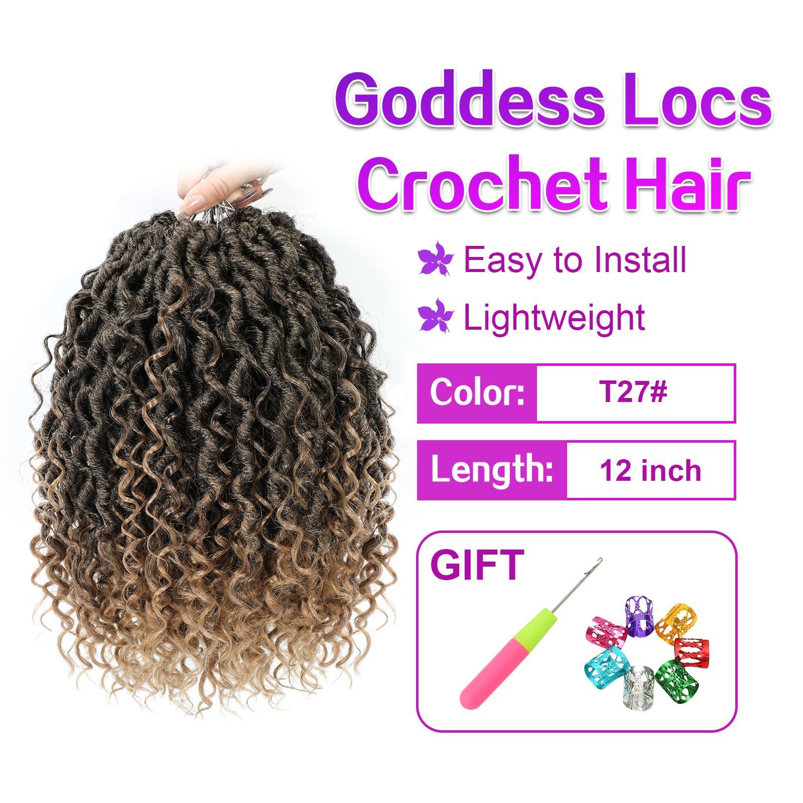 AMELI Goddess Locs Crochet Hair 8Packs New Goddess Faux Locs Crochet Hair for Black Women River Locs Crochet Hair with Curly Ends (12inch(pack of 8), T27)