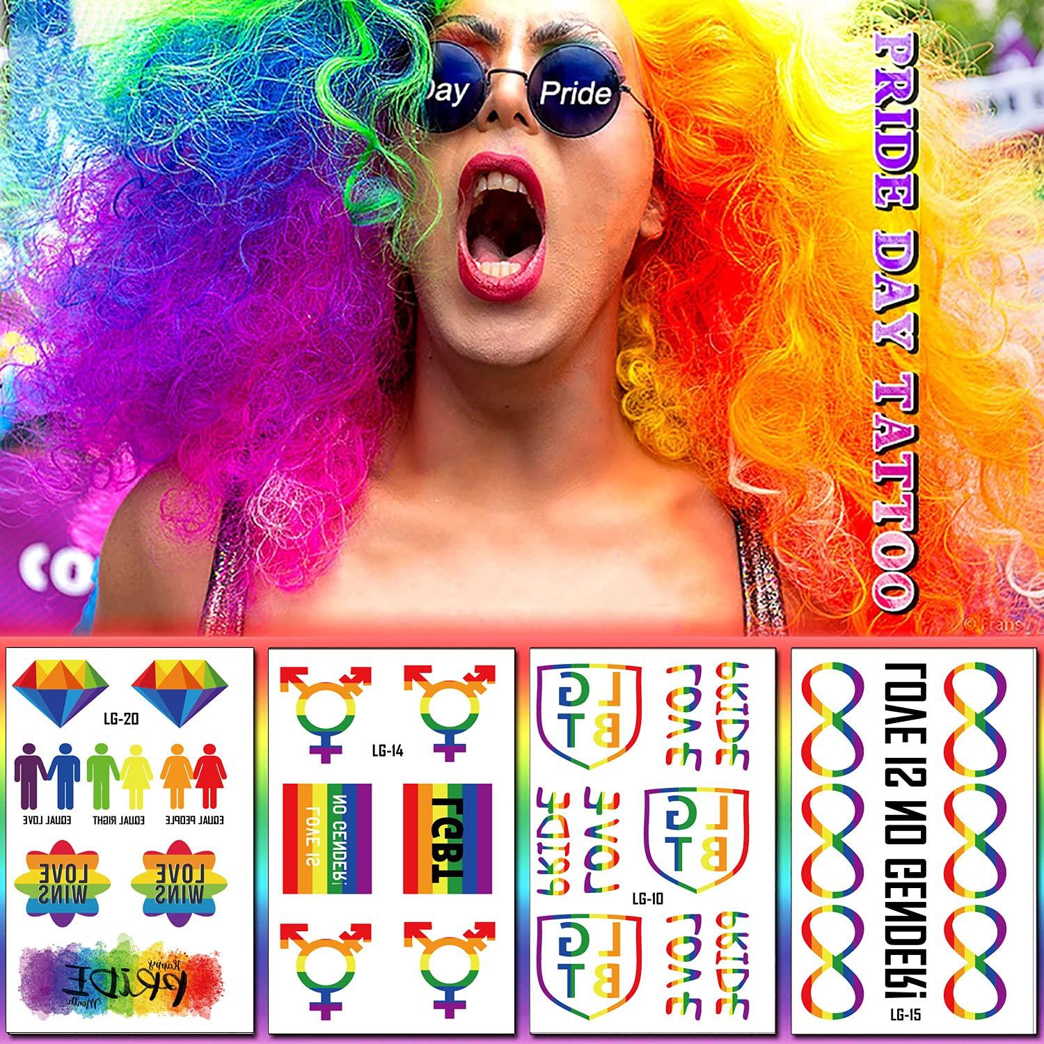HAOYAN HAOYAN 20 Sheets Gay Pride Tattoo Stickers Set LGBT Face Rainbow Temporary Flower Arm Tattoo Stickers Rainbow Stickers