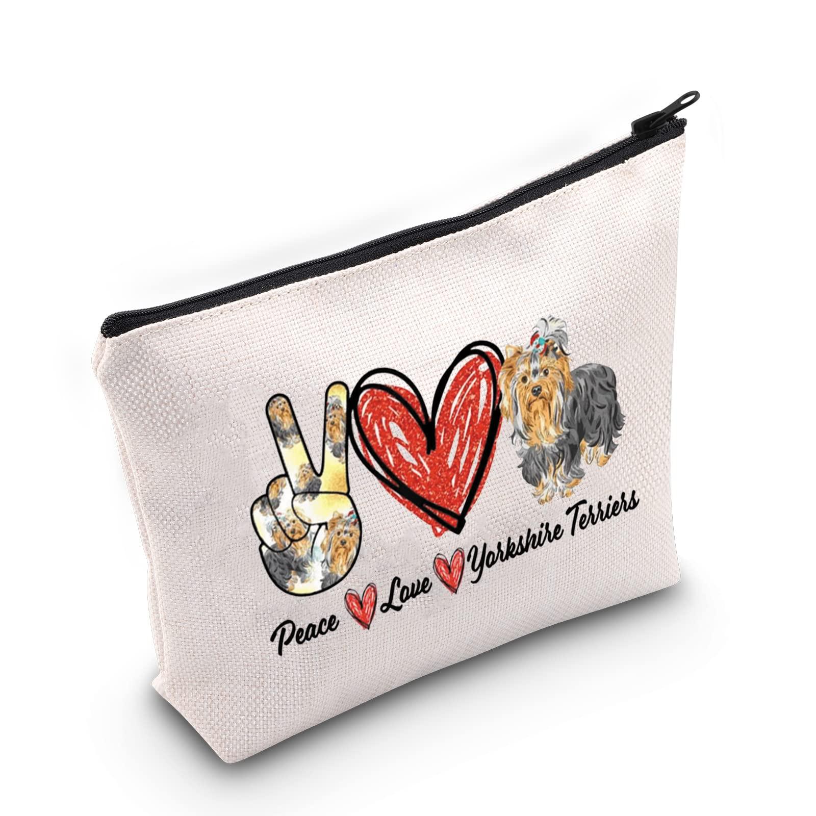 LEVLO LEVLO Yorkshire Terrier Dog Cosmetic Make Up Bag Yorkshire Dog Owner Gift Peace Love Yorkshire Terrier Make Up Zipper Pouch Bag For Dog Mom (Peace Yorkshire Terrier)