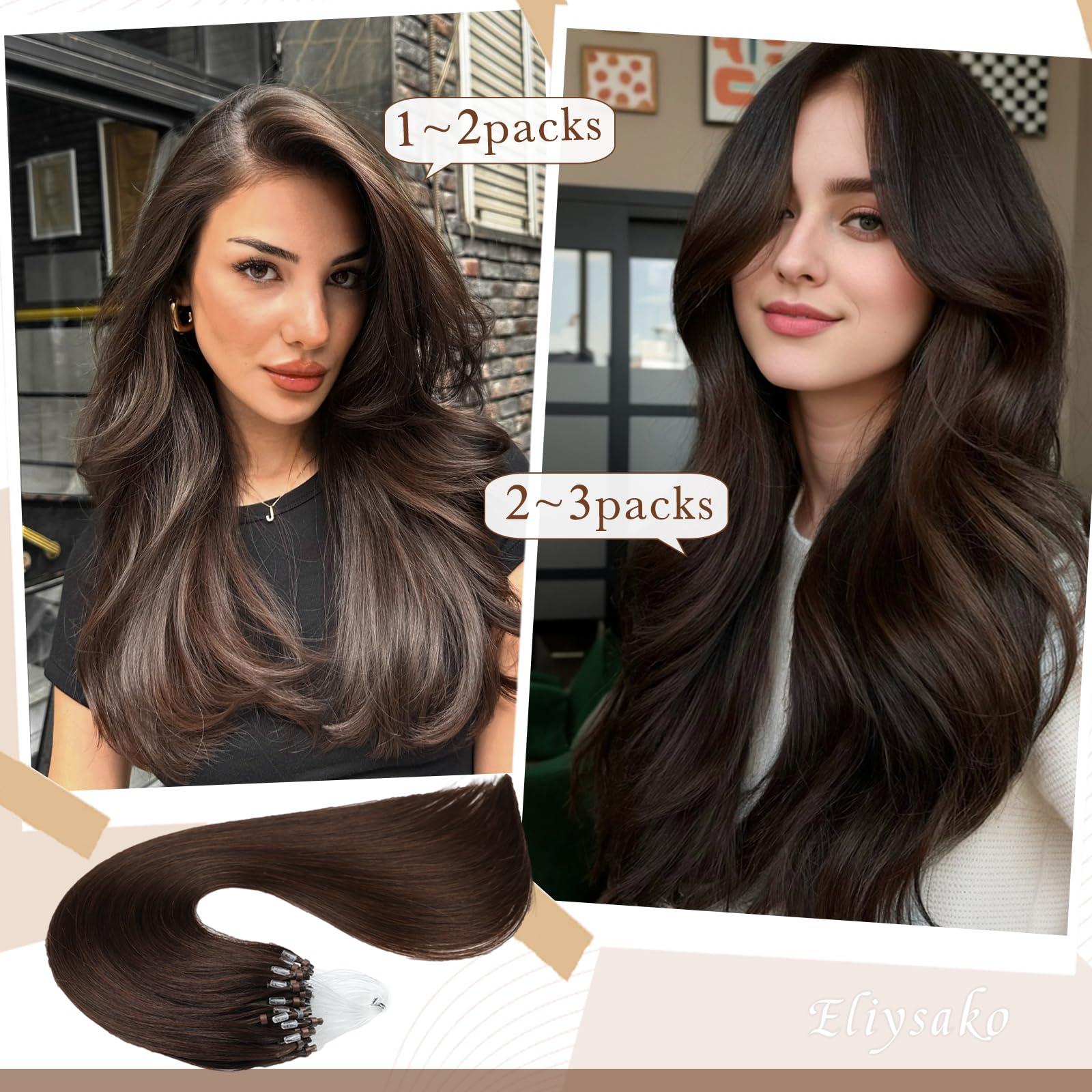 Eliysako Microlink Hair Extensions Human Hair 50g 20inch(#4) Chocolate Brown Micro Link Hair Extensions Human Hair Microbead Hair Extensions Microloop Hair Extensions Human Hair For Women