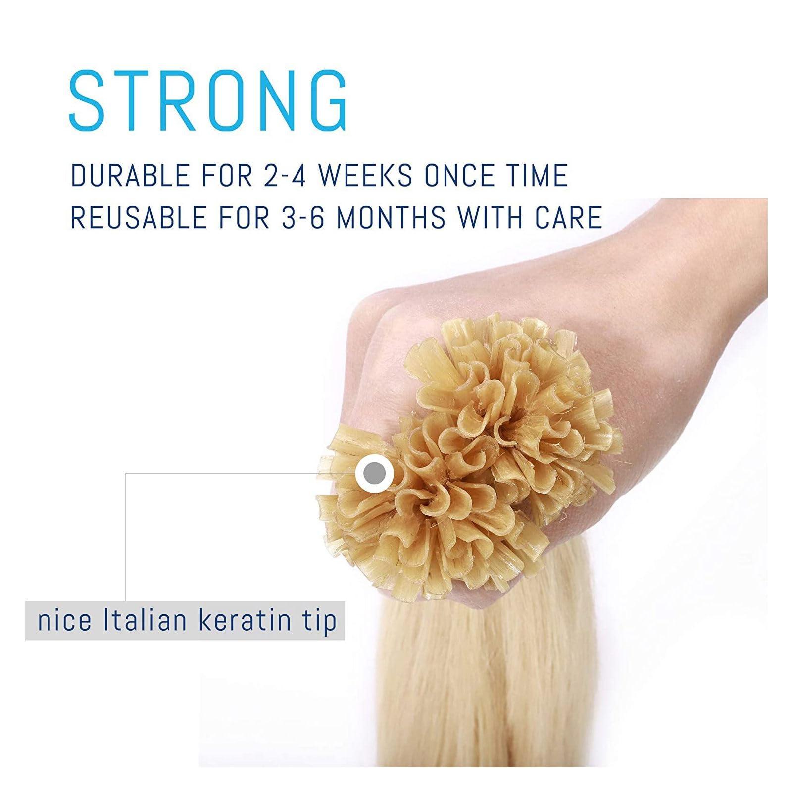 RIBONI U Tip Hair Extensions Human Hair Pre Bonded Keratin Fusion Nail U Tip Real Remy Human Hair Extension For Women 100 Strands 100G/Pack Light Brown 24Inch