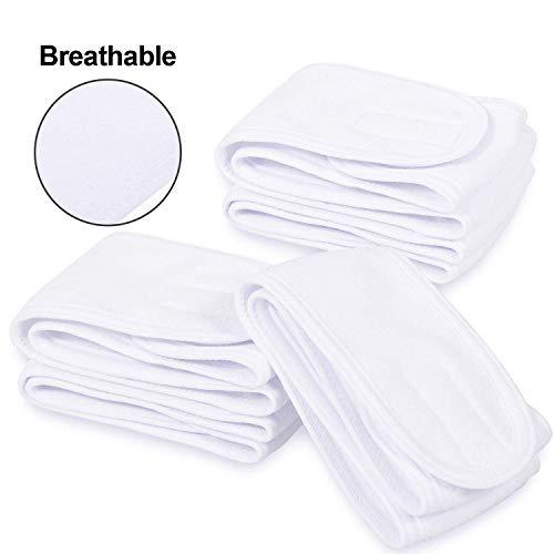 Whaline 4 Counts Spa Facial Headband Whaline Head Wrap Terry Cloth Headband Stretch Towel with Magic Tape for Bath, Makeup and Sport, 3.5\" Wide (White)