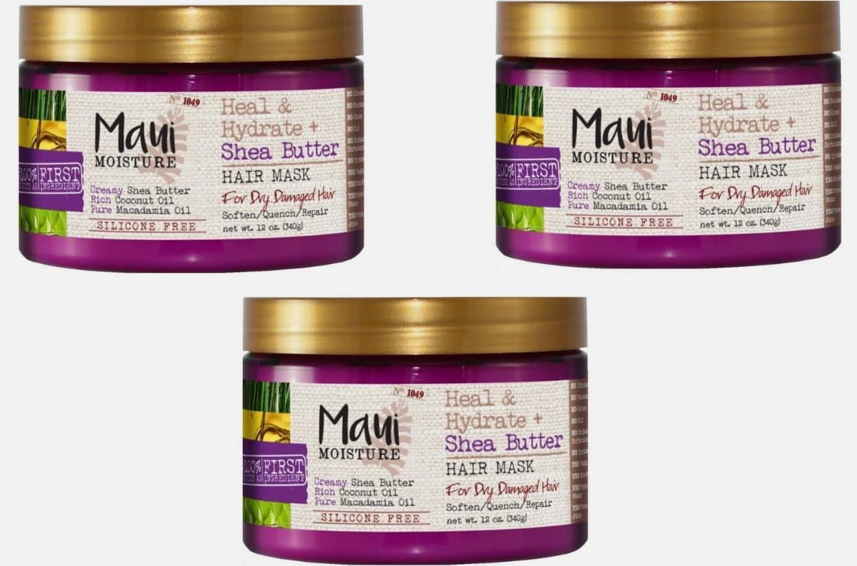 Maui Moisture Maui Moisture Shea Butter Hair Mask 12 Ounce Jar (Heal/Hydrate) (354ml) (3 Pack)