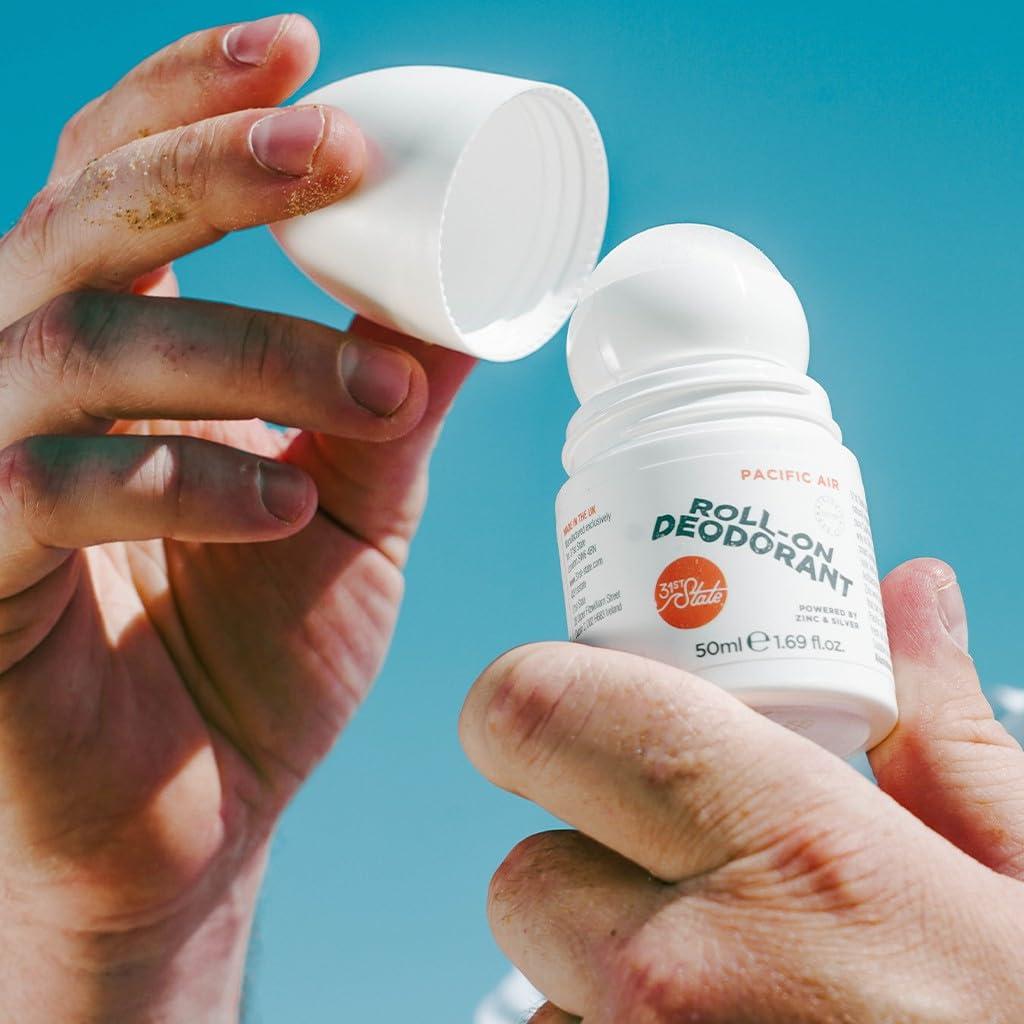 31st State 31st State Skincare Grooming Gift Set - Core Four Foaming Face Wash (150ml), 2-IN-1 Hair & Body Wash (150ml), Overnight Clearing Pads (50 Pads) & Aluminum Free Roll-On Deodorant (50ml), White