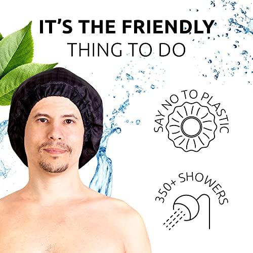 HAIRSOME 2 Premium Men Shower Cap For Dreadlocks, Braids, Curls, Locs, Curly Hair. Large, Double-Sided, Waterproof, Reusable shower cap for mens hair. Terry cloth lined, elevated, sleek looking shower caps