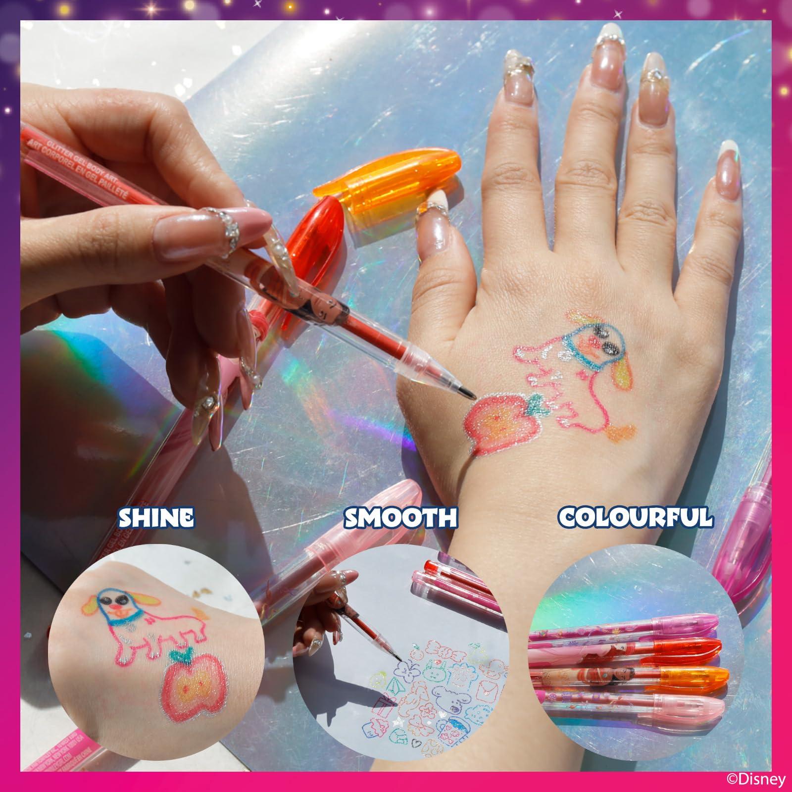 Townley Girl Disney Princess 16 Piece Glitter Pen Body Art Set, Glittery and Bright Colors, Ages 3+, by Townley Girl