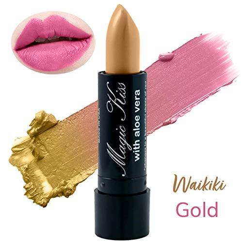 Magic Kiss Magic Kiss Pack of 12 Color Changing Aloe Vera Lipstick set, MADE IN USA (Gold)