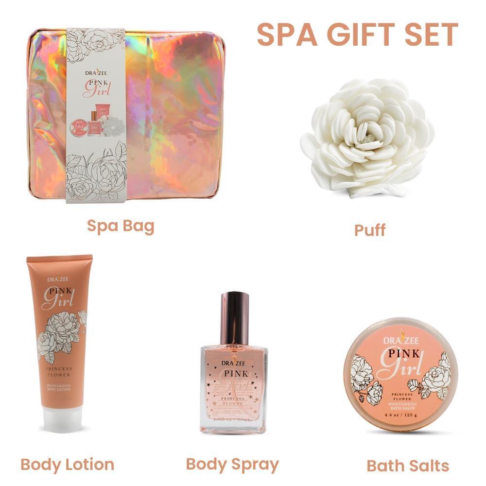 Draizee Draizee Mothers Day Gifts for Mom - Spa Gift Baskets for Women-5 Pcs Princess Flower Scented Bath and Body Spa Set-Self Care Package for Women, Present for Mom-Bath Basket-Body Care Set for Girlfriend