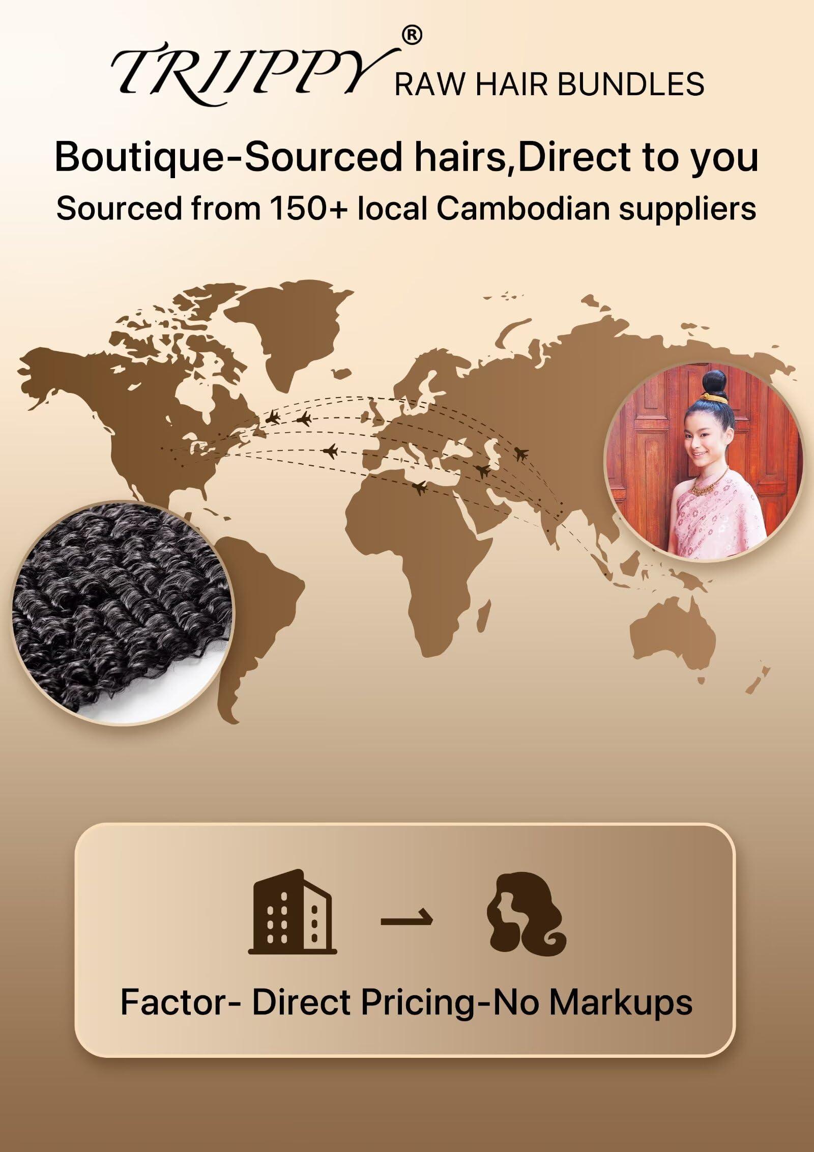 Triippy TRIIPPY Raw Human Hair Bundles,Triple Lifespan Than Regular Virgin Hair No.1 Sales Of Raw Hair Bundles,26 28 30 Inches Cambodia Raw Deep Wave 3 Bundles, Keep Soft and Smooth After Multiple Washes