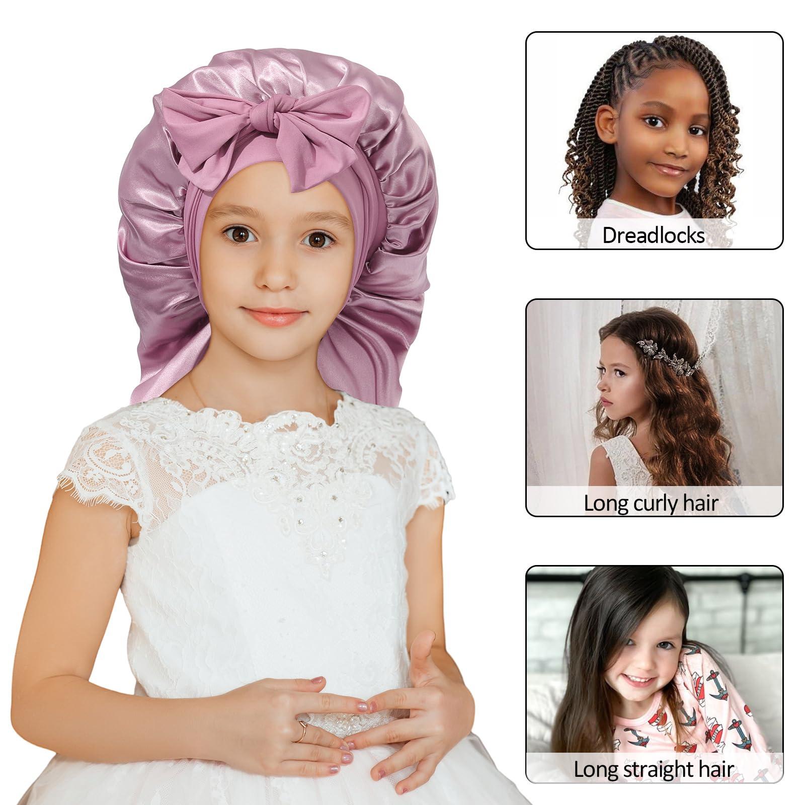 AWAYTR AWAYTR Long Toddler Silk Bonnet for Sleeping Elastic Satin Bonnets for Curly Hair Braid Bonnet Night Cap for Aged 3-12 Kids (Green)