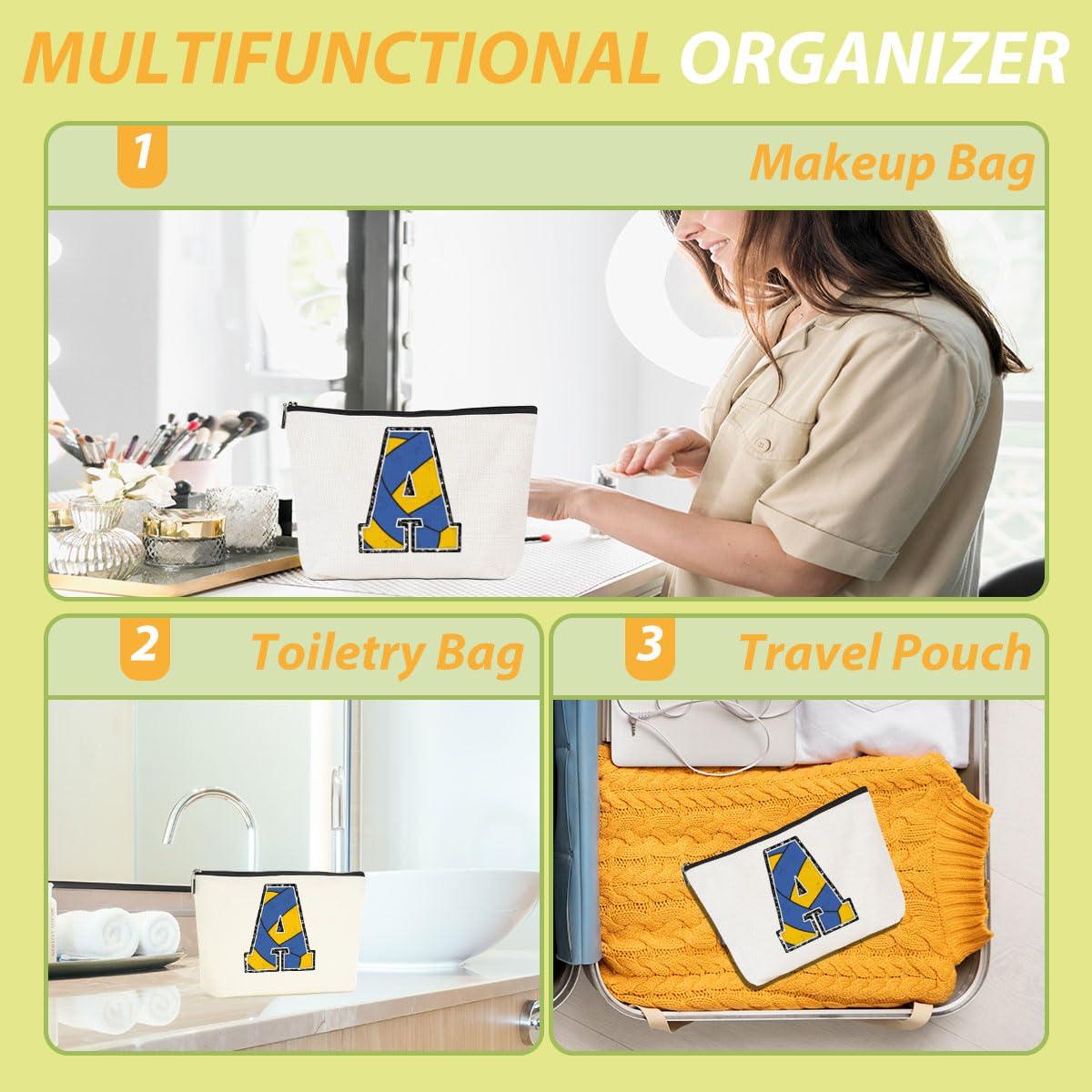 CQM Volleyball Gifts Initial Makeup Bag Monogrammed Cosmetic Bag Letter A Zipper Pouch Volleyball Accessories for Girls Women Volleyball Player Coach Friend Volleyball Stuff Graduation Birthday Gifts