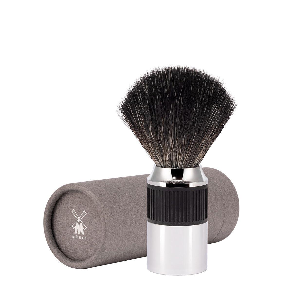 MHLE MHLE NEO shaving brush | Vegan Shave Brush for Shaving soaps and creams | sustainable eco-friendly and reusable | exfoliating shaving brush | chrome with black silicone grip handle
