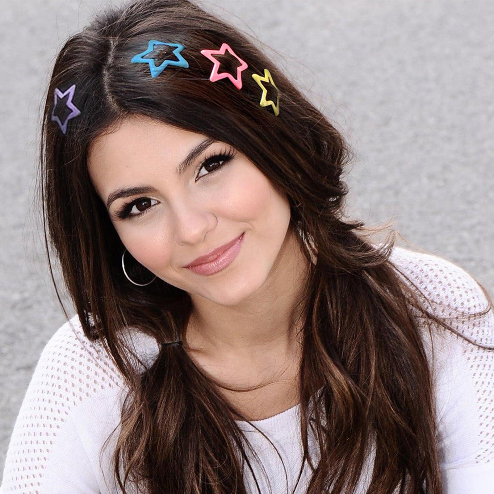 Nolang 24 PCS Star Hair Clips,Silver Star Barrettes for Girls,Non Slip Star Shaped Snap Hair Clip Accessories for Women (greenish pink)