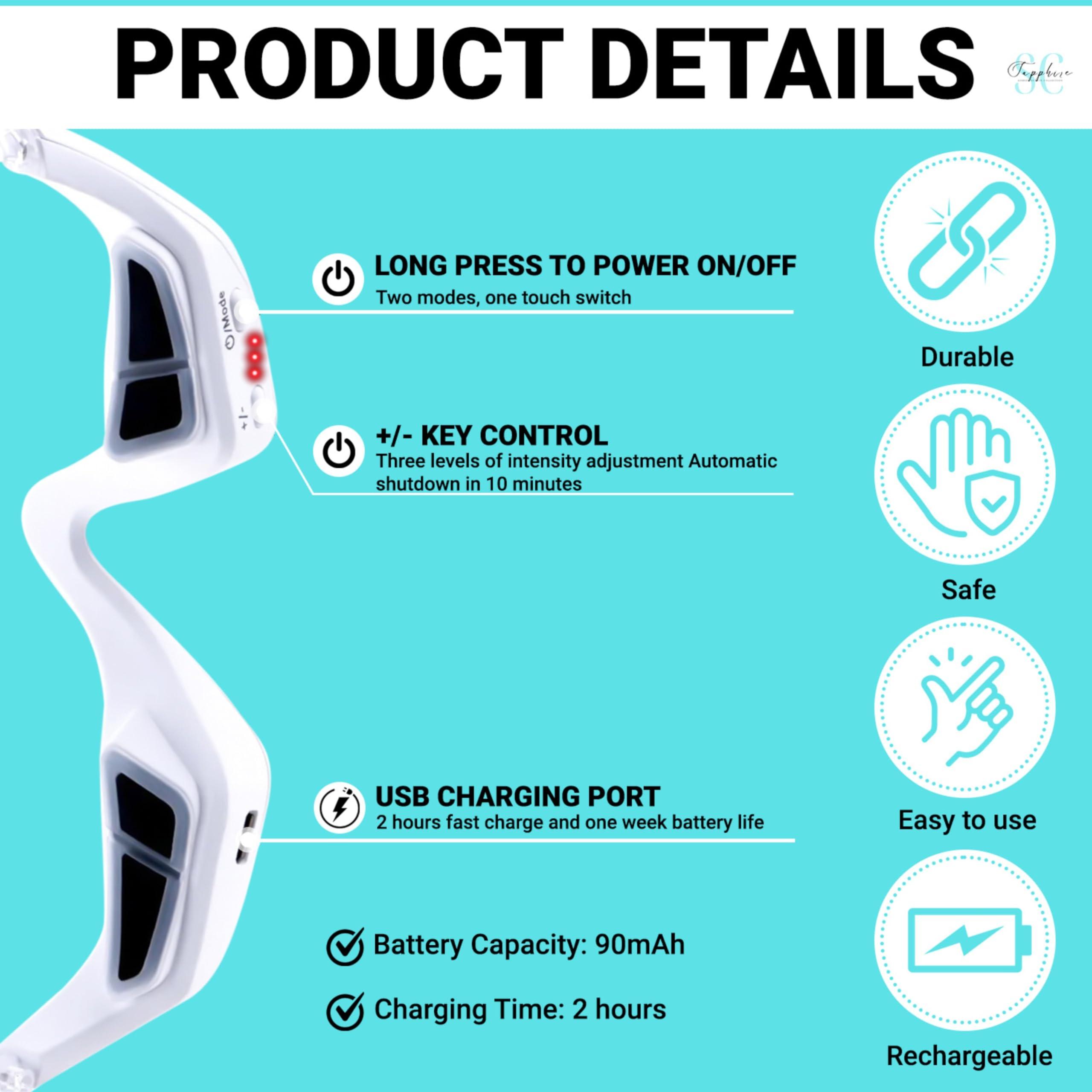 SC Sapphire Gorgeous Skin Collection Skin Care Red Light Therapy Glasses Specifically for Dark Circles and Under Eye Bags - Intense Microcurrent Eye Masks for Dark Circles and Puffiness - Anti Aging Brightening Glasses [1pair]