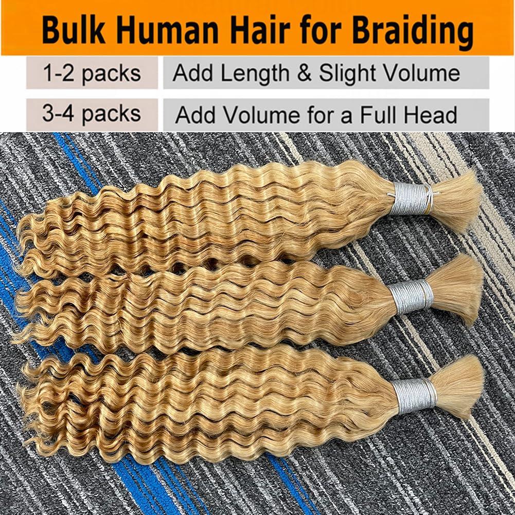 Kiss darling LASHES Highlight Human Braiding Hair 1 Bundle 22Inch Human Hair Bundles for Braiding Highlight 27P613 Blonde Water Wave Bulk Human Hair Raw Hair Wet and Wavy Curly Bulk No Weft