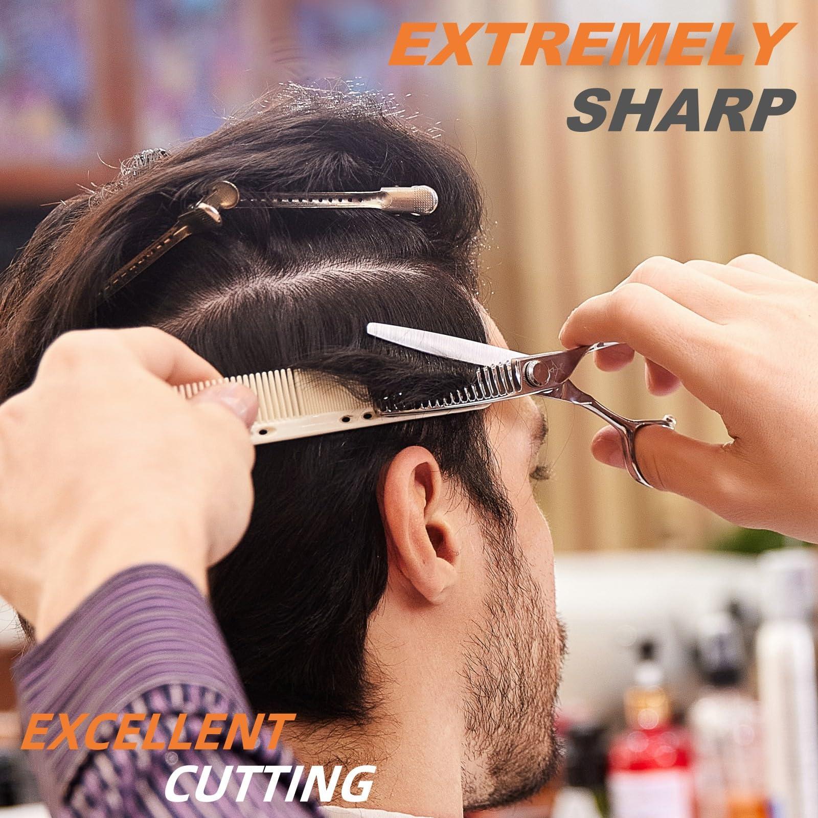 Fengliren Fengliren High-end Professional Hair Thinning Scissors Hair Cutting Teeth Shears Barber Hairdressing Texturizing Scissors Extremely Very Sharp 6.3 Inch 440C Stainless Steel For Men Women Salon & Home