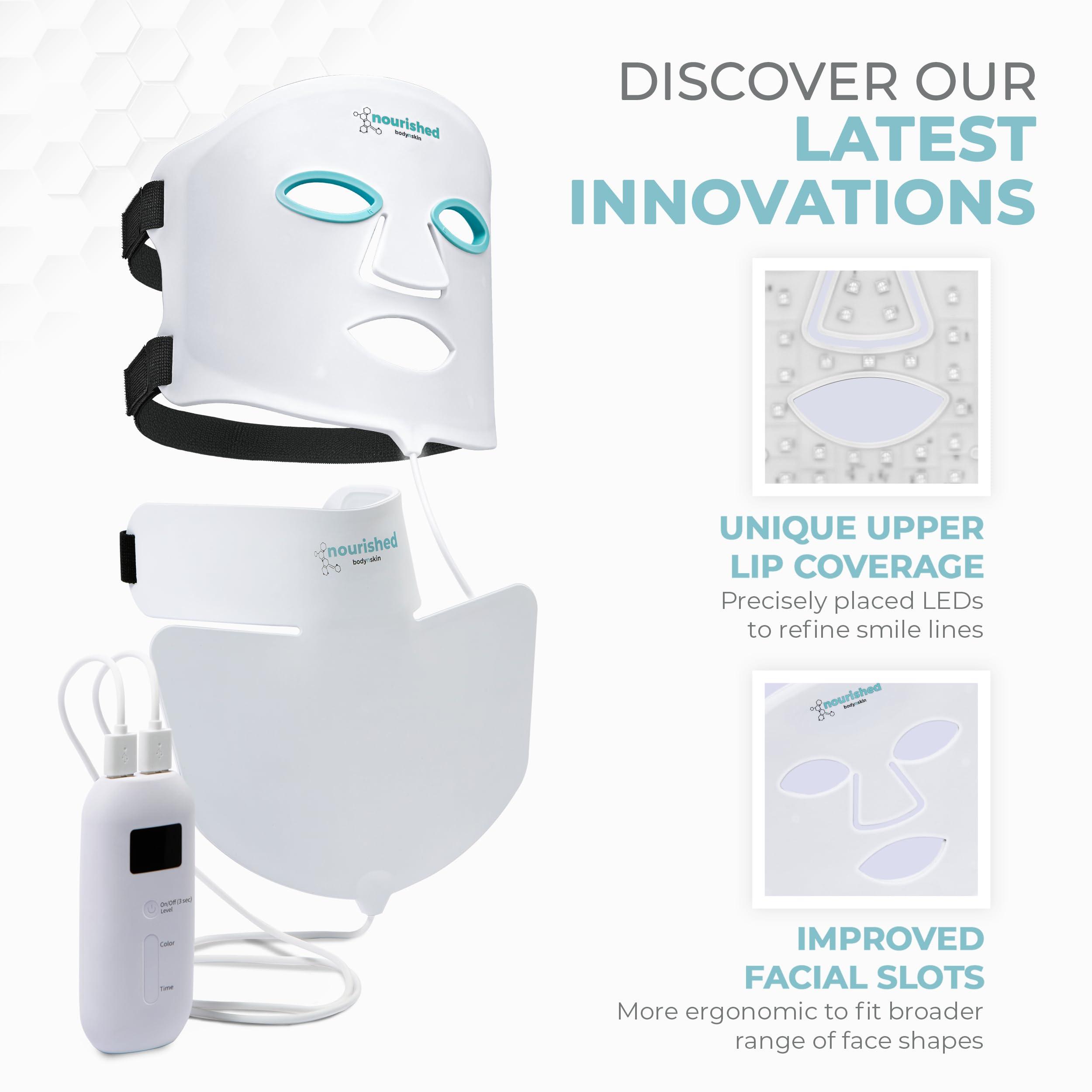 Nourished Bodynskin Nourished Bodynskin LED Light Therapy Face & Neck Mask - Facial Skin Care Device - 7 Colors Red & Blue - Rejuvenation, Anti-aging Product for Wrinkles