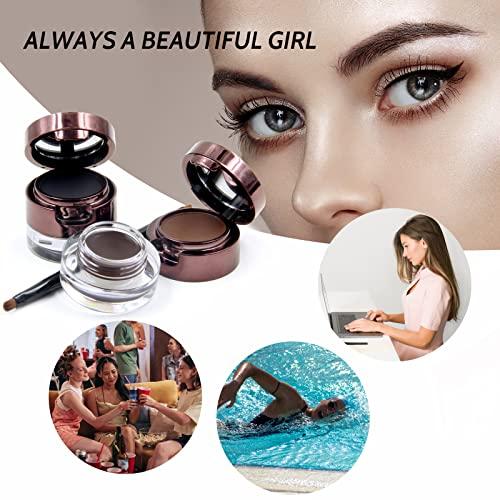 Music Flower Music Flower Gel Eyeliner Eyebrow Powder, Black and Brown Waterproof Smudgeproof Long Lasting Makeup Eyeliner Gel with Brush Mirror, 0.49 Ounce, Pack of 2