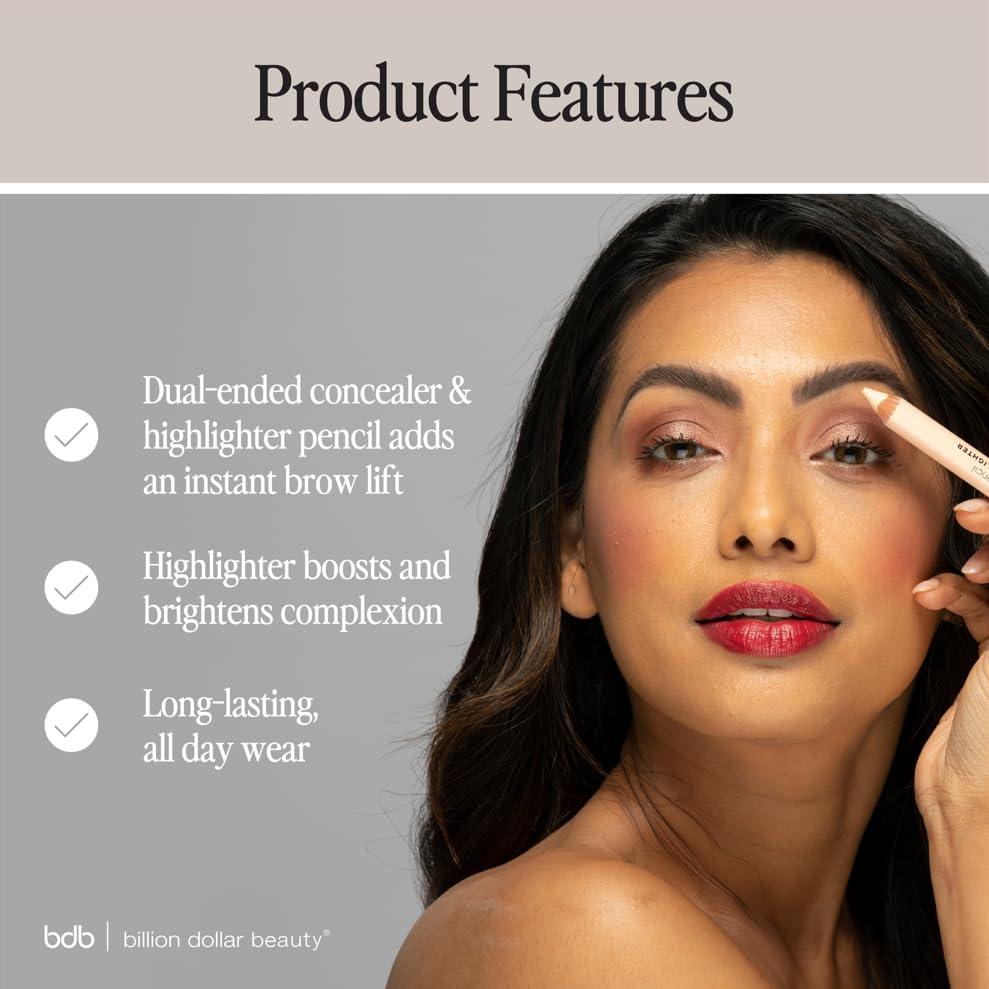 billion dollar brows Billion Dollar Brows Duo Brow Highlighter & Concealer Pencil for Lifting and Highlighting Eyebrows, Creamy Matte Brow Shaper Definer (Duo Pencil + Sharpener)