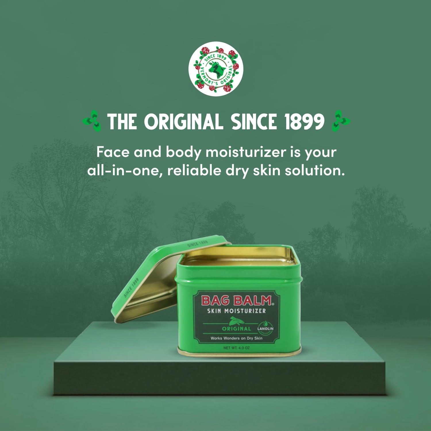 Bag Balm Bag Balm Skin Moisturizer - Full Body Hydrating Skin Care: Dry Hands, Lips, Face, Feet & More - Unscented, Cruelty & Paraben Free - Day & Night, Men & Women, Vermont\'s Original (4oz Tin, Made in USA)