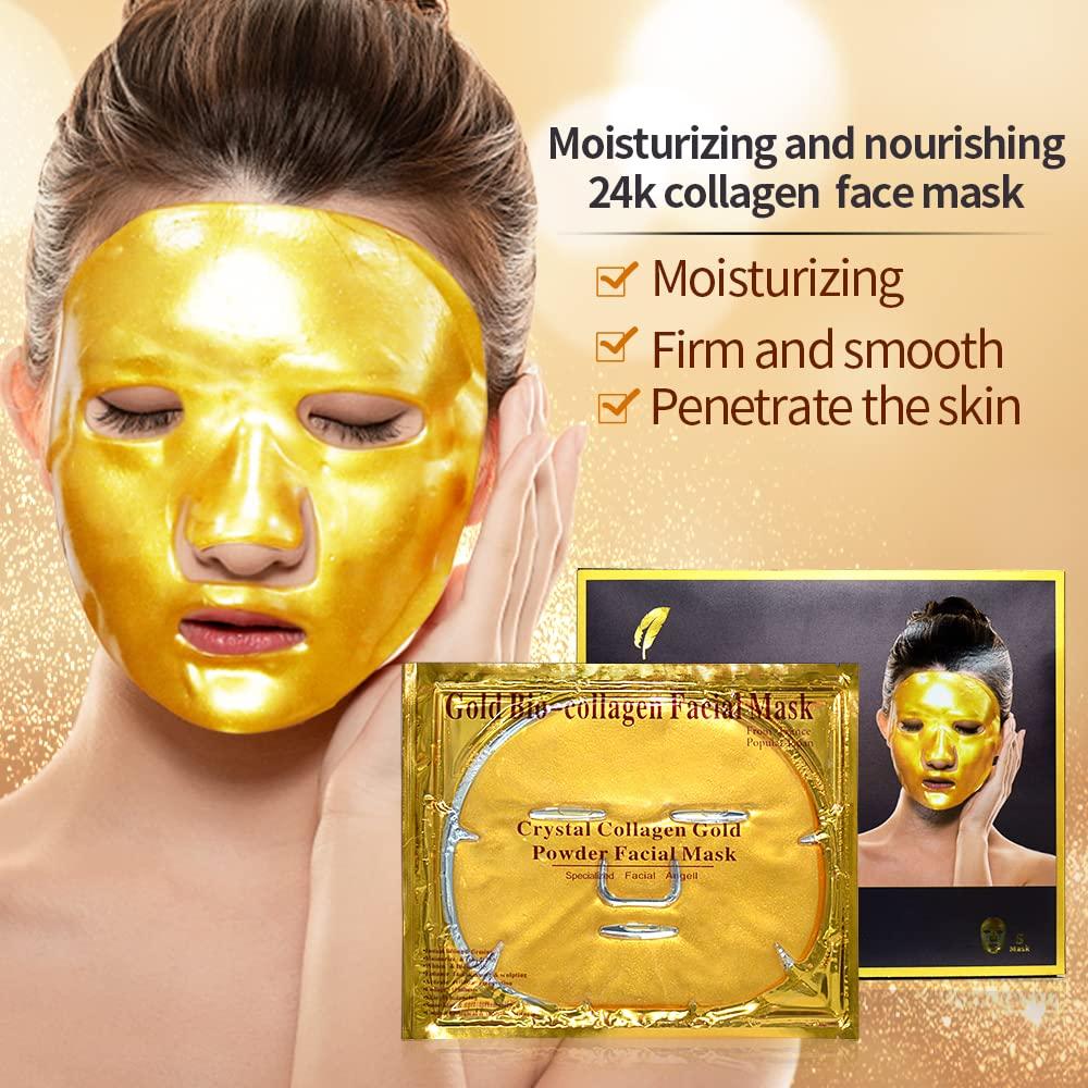 AM99 Gold Gel Collagen Facial Masks - 24K Gold Firming Face Mask -Gold Face Mask(5 pc) -Vegan Gold Facial Mask -Anti Aging, Puffiness, Moisturizing, Deep Tissue Rejuvenation and Hydrates Skin