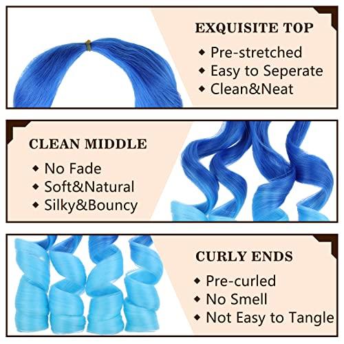 COOKOO COOKOO Ombre Blue French Curls Brading Hair 22 Inch Bouncy Braiding Hair 9 Pack French Curls Box Braids with Bouncy Curls EZ Braids Synthetic Hair For Black WomenBlue/Light blue