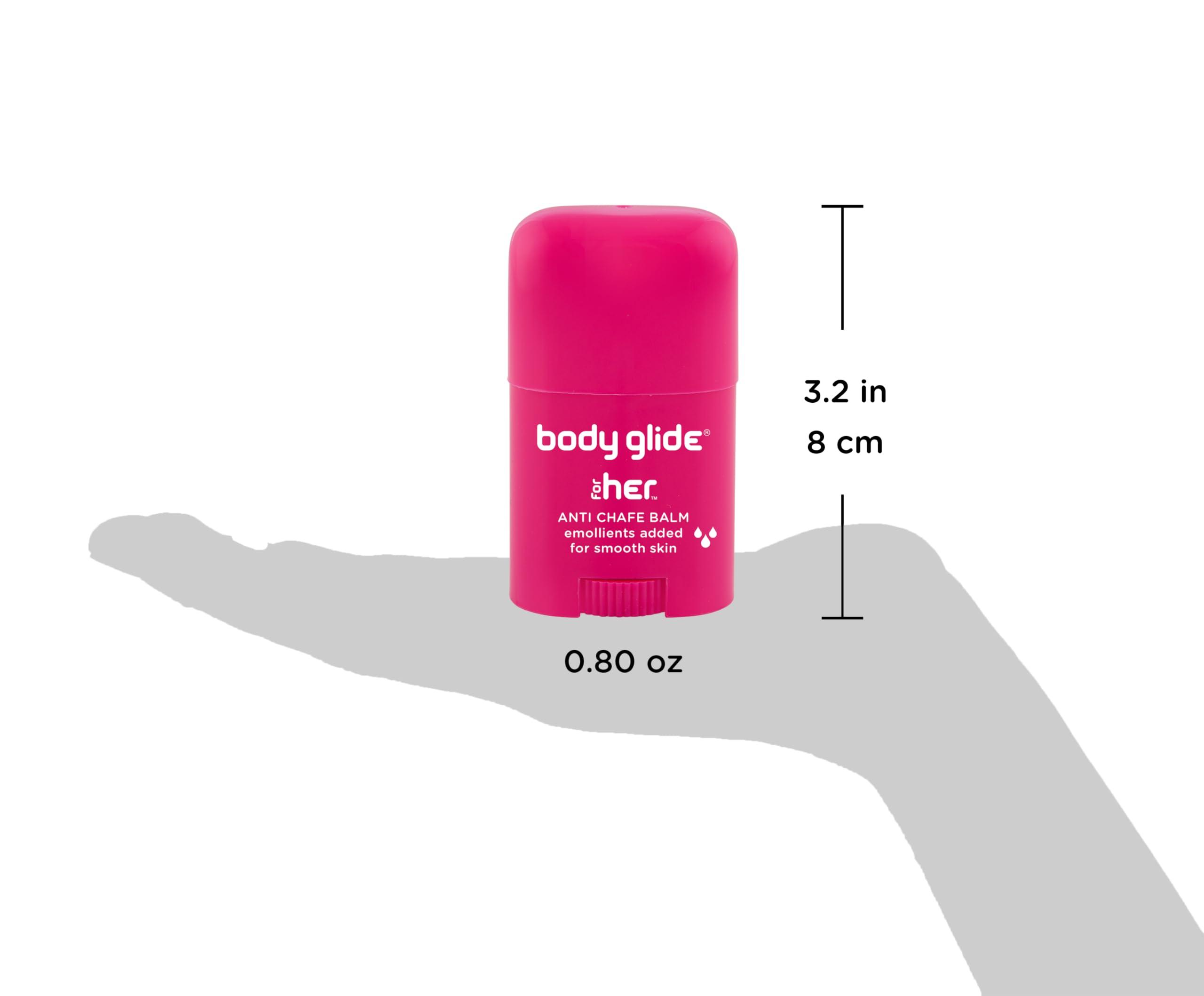 BodyGlide Body Glide For Her Anti Chafe Balm | Chafing stick with added emollients | Great for dry, sensitive skin and/or sensitive areas | Use on chest, bra, butt, groin, arm, and thigh chafing | 0.8oz