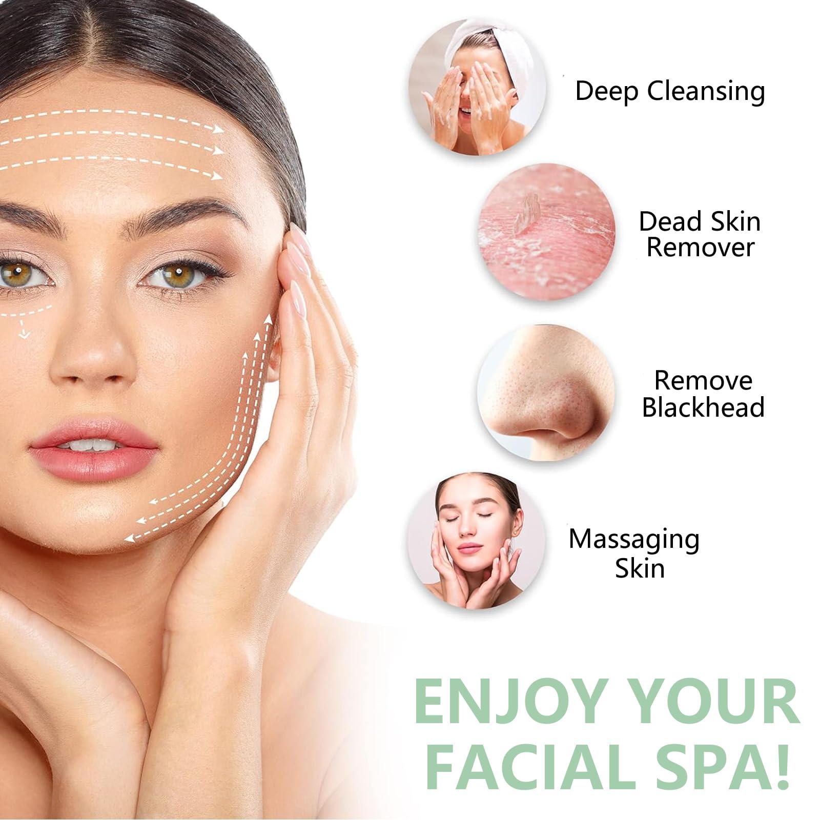 DotPet Facial Cleansing Brush, 6 in 1 Electric Face Scrubber with 6 Brush Heads and 3 Spin Speeds for Deep Cleansing, Waterproof Rechargeable Face Brushes for Dry Oily Sensitive Skin (Green)