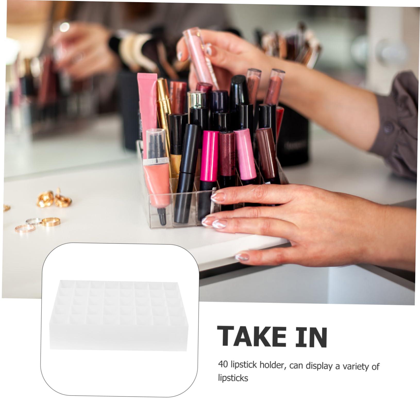 Beavorty Beavorty 2pcs 40 Lipstick Stand Dresser Storage Canister Lipstick Storage Case Cosmetic Holder 40 Slots Makeup Holder Lipstick Holder Lip Tint Gloss Office Drawer Makeup Storage Case White
