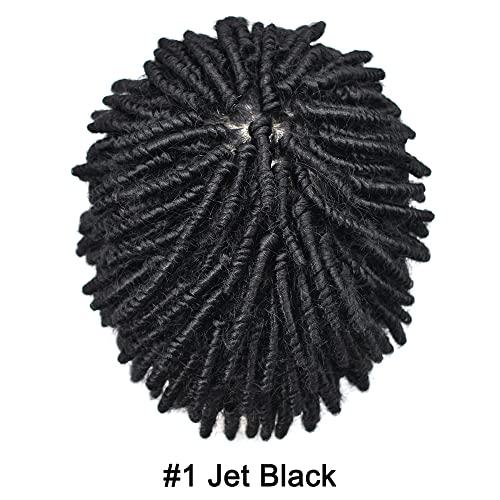 SINGA HAIR Afro Braids Toupee For Black Men Crochet Braids African American Men Hair Replacement System Dreadlock Human Hair Toupee Afro Hair Unit Locs Braided For Black Men (10\'\' Hair, 1 Jet Black)