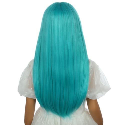 WAVELNM WAVELNM Kids Blue Wig with Bangs Girls Teal Blue Wig Child Bluish Green Long Wavy Wigs Kids Greenish Daily Halloween Cosplay Synthetic Wigs