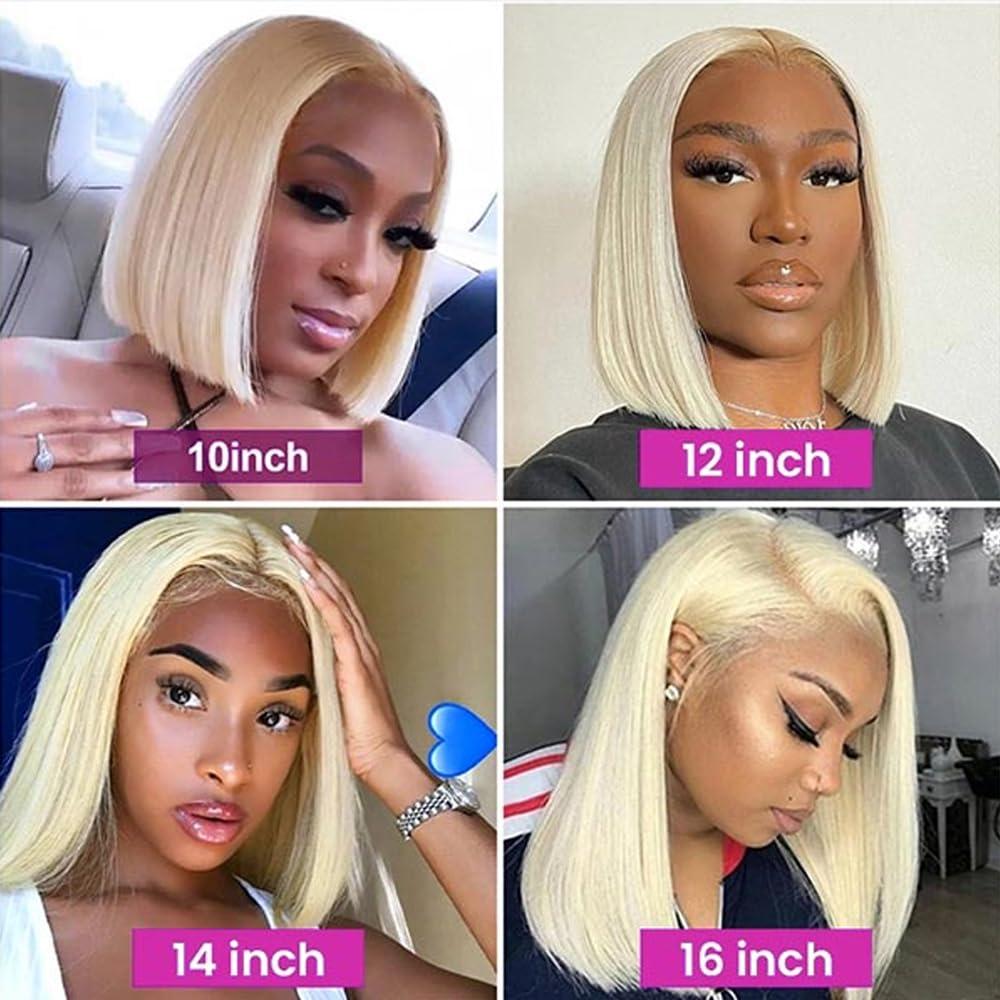 HELLOSH 12 Inch 613 Bob Blonde Lace Front Wigs Human Hair 13x4 Transparent Lace 613 Bob Frontal Wig 613 Hd Lace Frontal Wig Blonde Bob Wig Human Hair Pre Plucked With Baby Hair