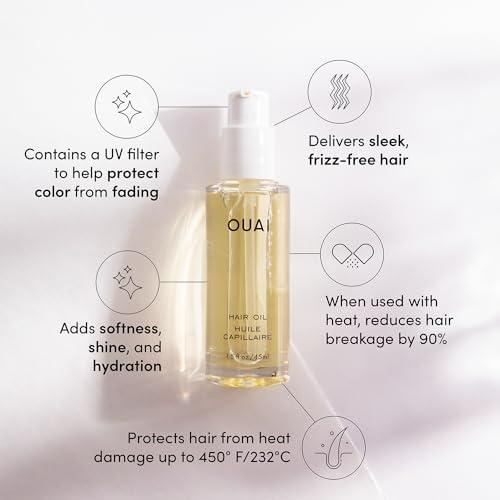 OUAI OUAI Hair Oil Travel Size - Hair Heat Protectant Oil for Frizz Control - Adds Hair Shine and Smooths Split Ends - Color Safe Formula - Paraben, Phthalate and Sulfate Free (0.45 oz)