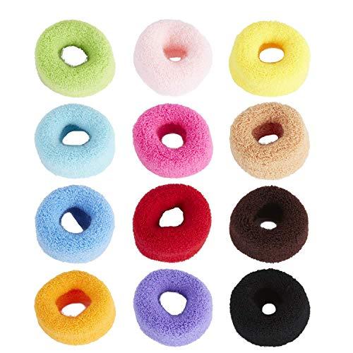 Angla 12 Pack Terry Cloth Cotton Elastic Stretchy Fuzzy Wide Thick Hair Ties Scrunchies Ties Ring Loop No Crease Seamless Hair Rubber Band Ponytail Holder Hair Accessories for Women Girl