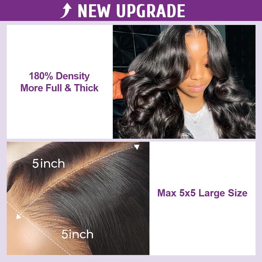 Uonoco Uonoco Glueless Wigs Human Hair Pre Plucked Pre Cut 5x5 HD Lace Closure Wigs Human Hair Wear and Go Glueless Wig 180% Density Body Wave Lace Front Wigs Human Hair for Women with Natural Hairline