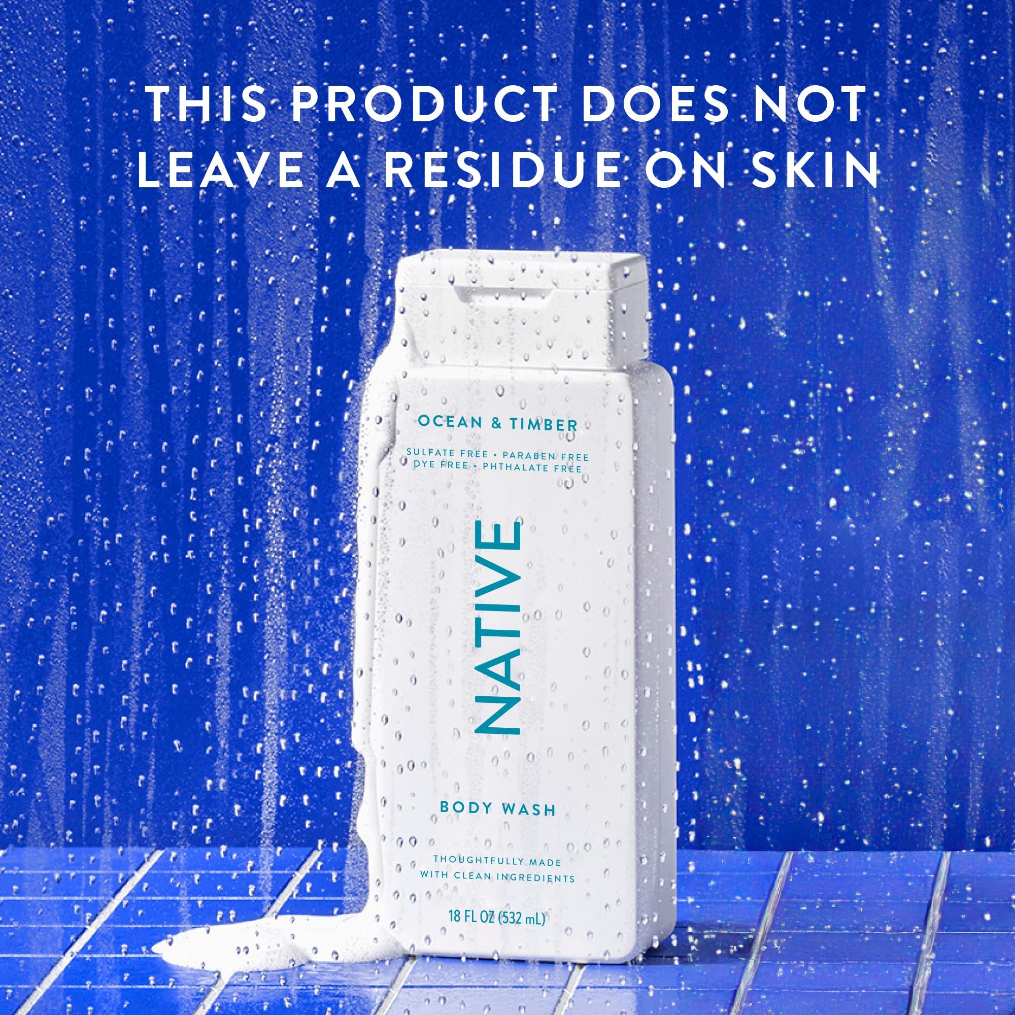 Native Native Body Wash Contains Naturally Derived Ingredients | For Women & Men, Sulfate, Paraben, & Dye Free Leaving Skin Soft and Hydrating | Ocean & Timber 18 oz - 2 Pk