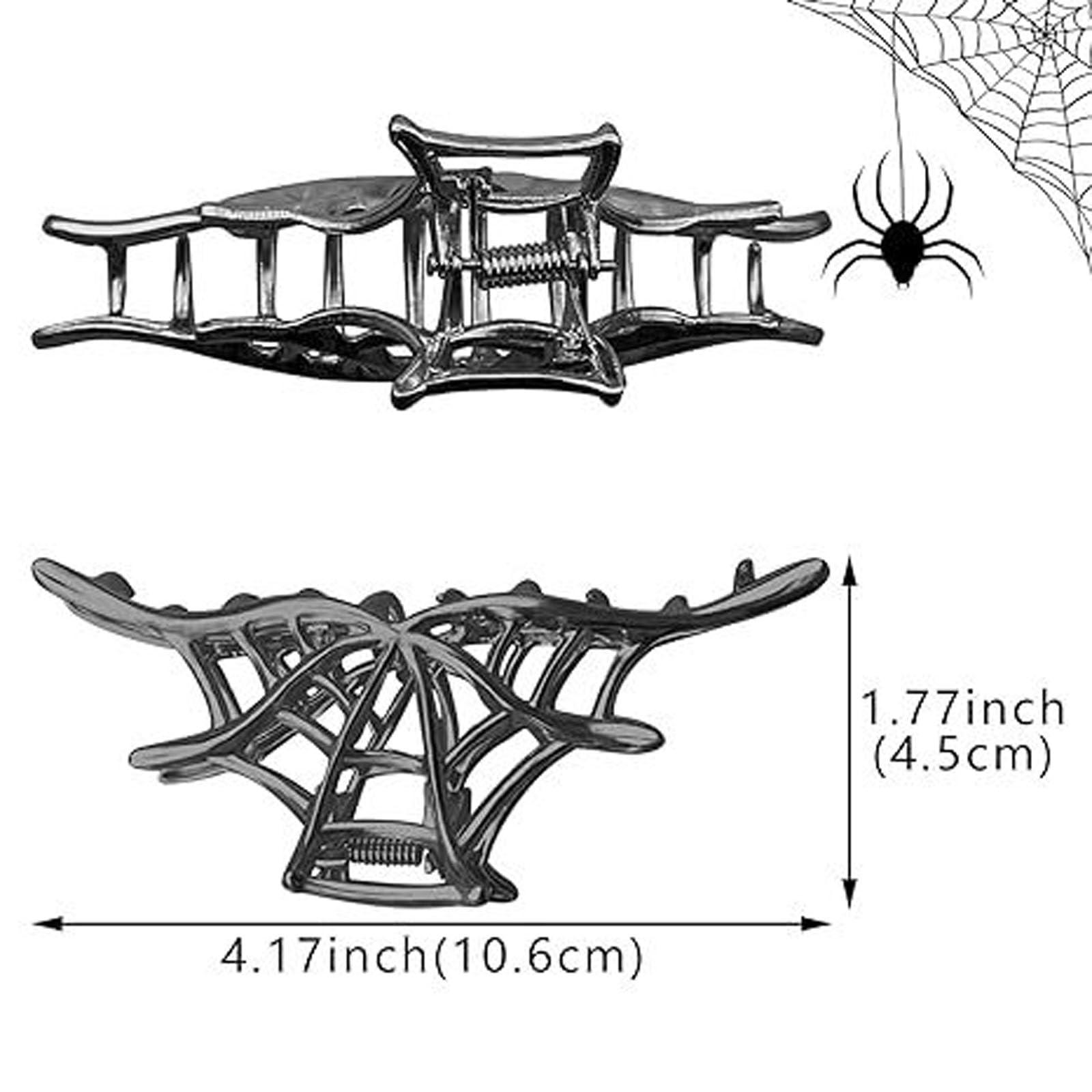 DUJUAN 1pcs Black Cobweb Hair Clips - Halloween Metal Spider Claw Clips Medium Gun Black Alloy Cobweb Designs Shark Hair Claw Clips Strong Spring Halloween Hair Accessories for Adult