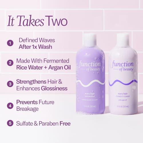 FUNCTION OF BEAUTY Function of Beauty Wavy Hair Shampoo & Conditioner, 22 oz Each - With Fermented Rice Water to Strengthen & Argan Oil to Enhance Glossiness & Natural Shine, Sulfate-Free, Customizable Haircare
