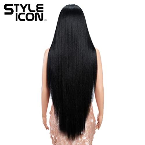 Style Icon Style Icon 36" Lace Front Wigs Super Long Yaki Straight Wig With Baby Hair 130% Density Synthetic Wig (36 Inches, 1B)