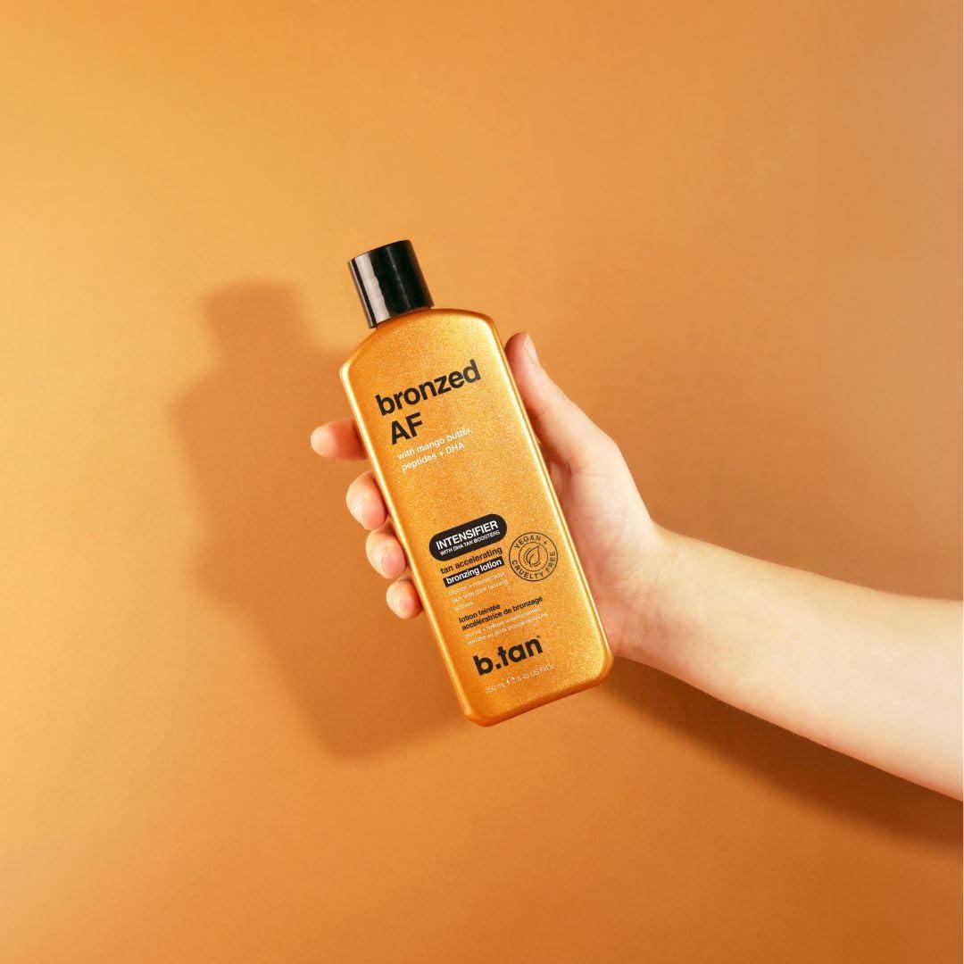 B.TAN b.tan Sun Tanning Lotion | Tan Accelerator - Best Tinted Browning Cream, Brown Intensifier Bronzing Lotion, No SPF, Packed with DHA Boosters, Mango Butter & Peptides, Austrailian Brand, 8.45 Fl Oz