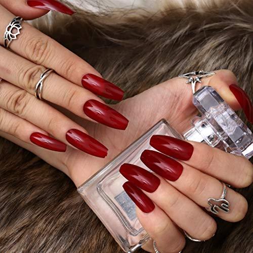 Blufly Blufly Glossy Press on Nails Long Square Coffin Fake Nails Acrylic False Nails Tips Ballerina Nails for Women and Girls (Blue) (Style D)