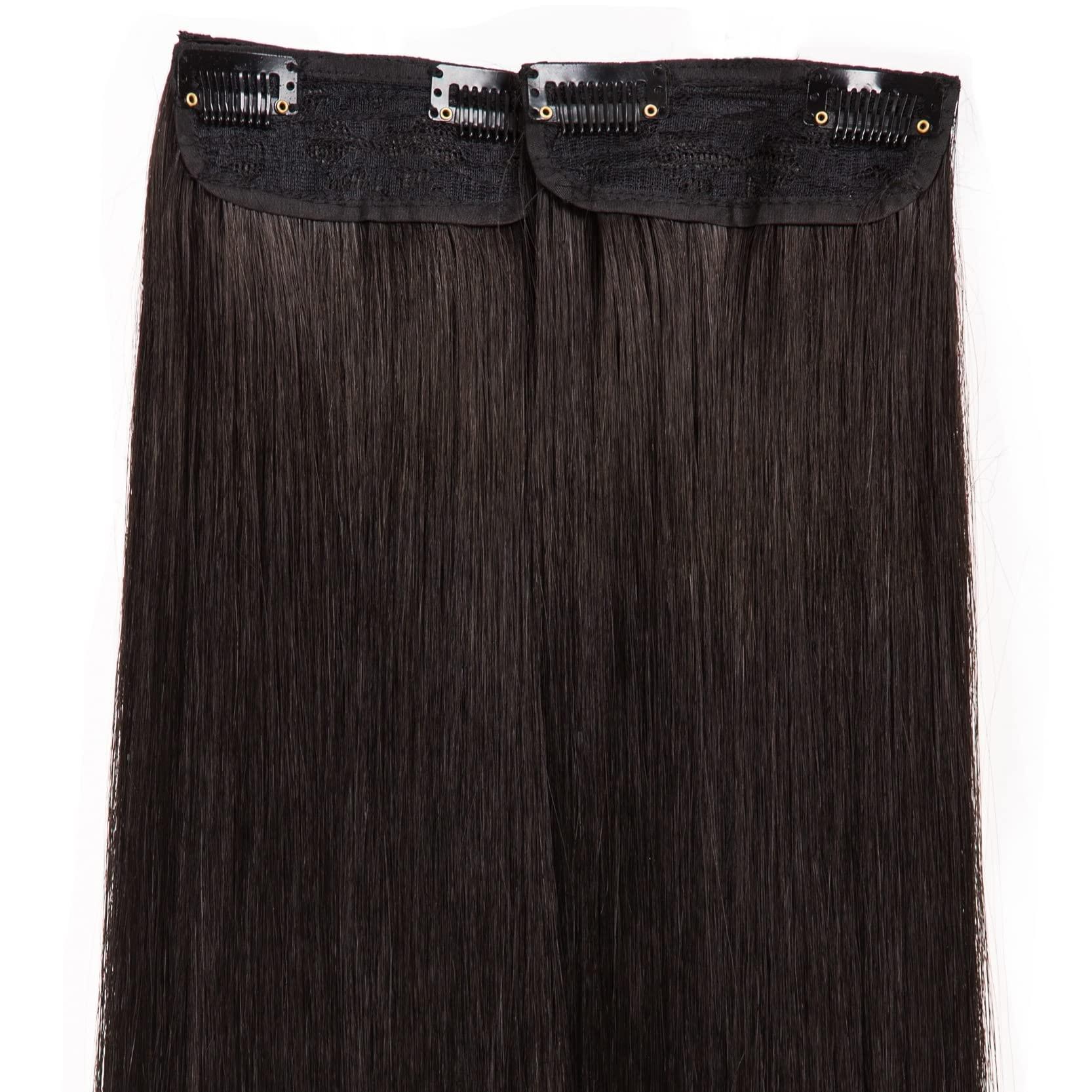 DOcute 26\" Straight Black Dark Brown Hair Extensions Clip Ins 4 PCS, Full Head Long Clip In Hair Extensions For Black Women Double Weft Thick Hair Extensions For Women Clip In Hair Pieces (26\", Black Brown)