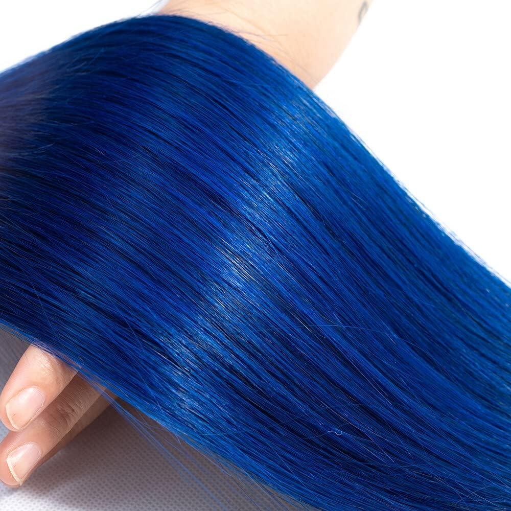 Lagalaga Lagalaga Straight T1B Blue Human Hair Bundles Unprocessed Brazilian Virgin Hair Bundles T1B Blue Human Hair Quick Weave Hair Extension