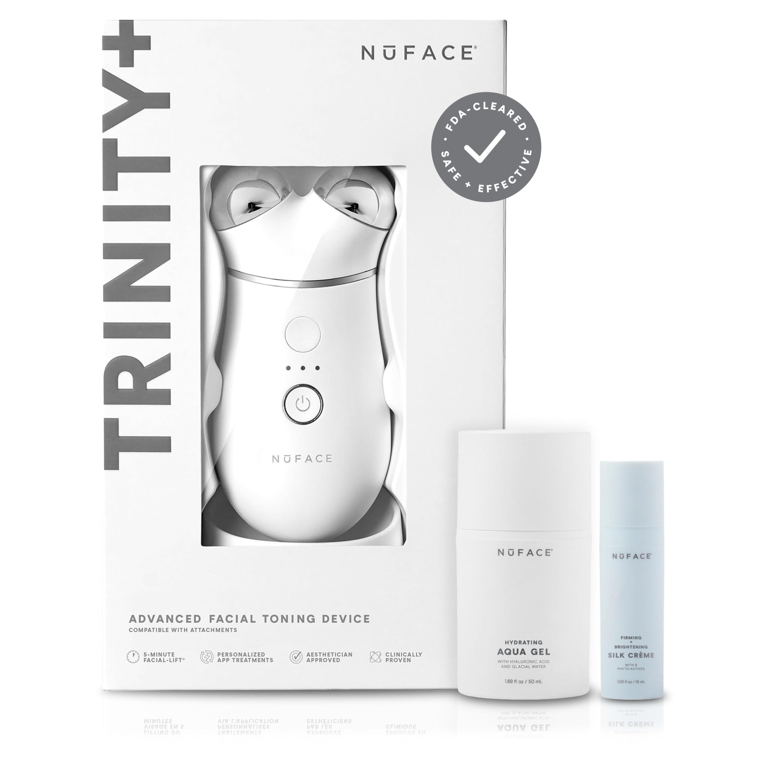 NuFACE NuFACE Trinity+ Microcurrent Facial Device Kit - FDA Cleared Face Sculpting & Neck Tightening Device to Contour Cheeks & Brows + Microcurrent Gel Activator, Silk Crme & Brush