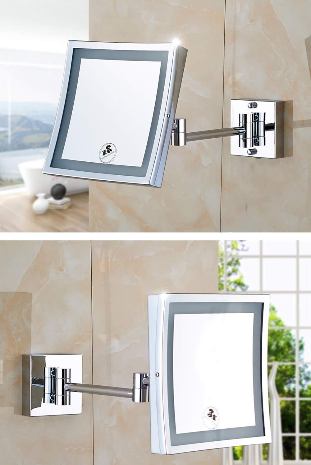 VVQQFGXN VVQQFGXN Wall-Mounted Makeup Mirror Shaving Mirror for Hotel Vanity Adjustable Extendable Square 7.9inch 3X Magnifying