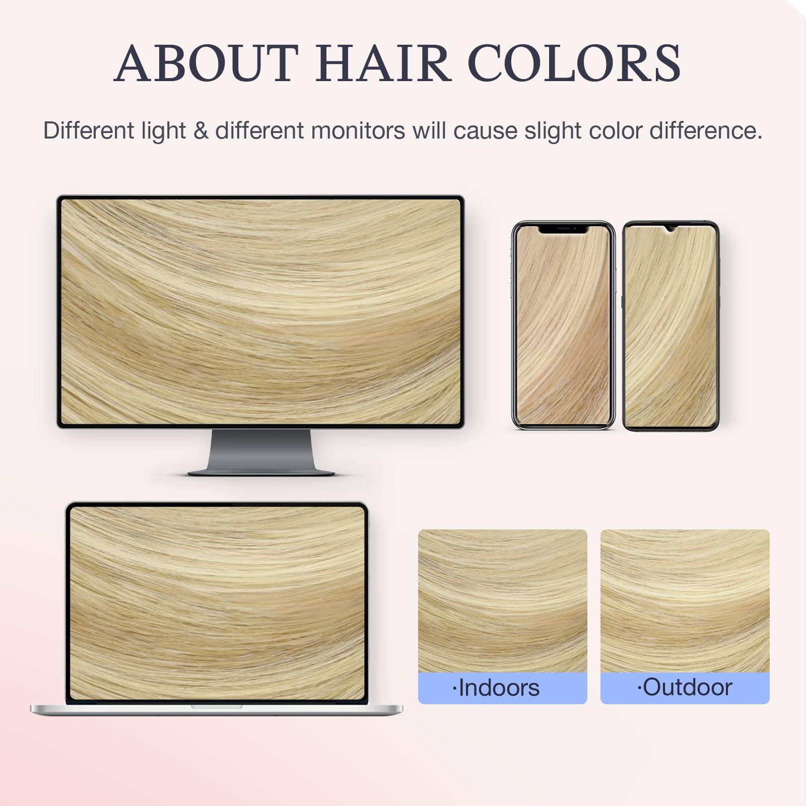 DOORES DOORES Seamless Clip in Hair Extensions 14 inch 110g 7pcs, Light Blonde Highlighted Golden Blonde Virgin Human Hair Clip in Extensions, Invisi Edge Clip in Hair Extensions