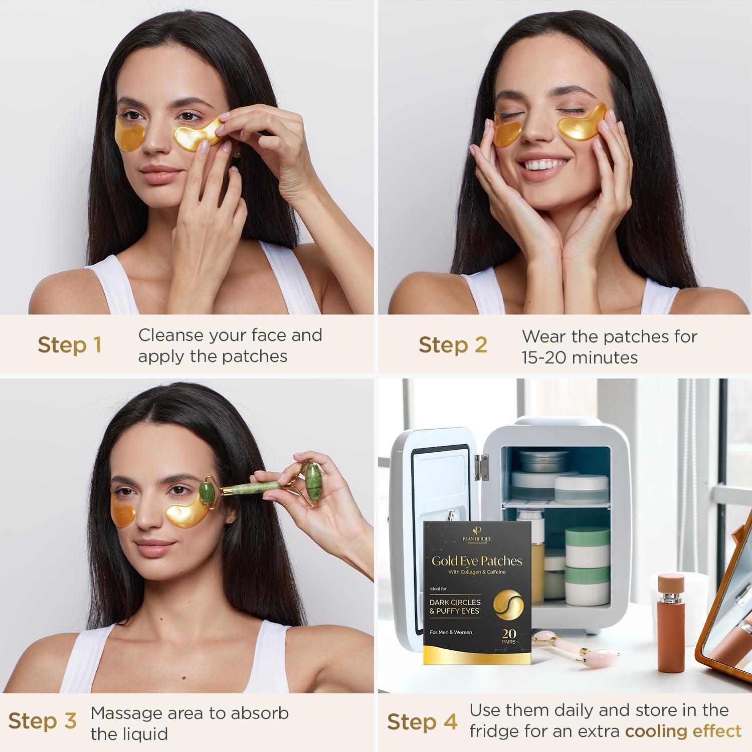 PLANTIFIQUE PLANTIFIQUE Foot Peeling Mask for Men 2 pack and Gold Under Eye Patches for Puffy Eyes and Dark Circles 20 Pairs