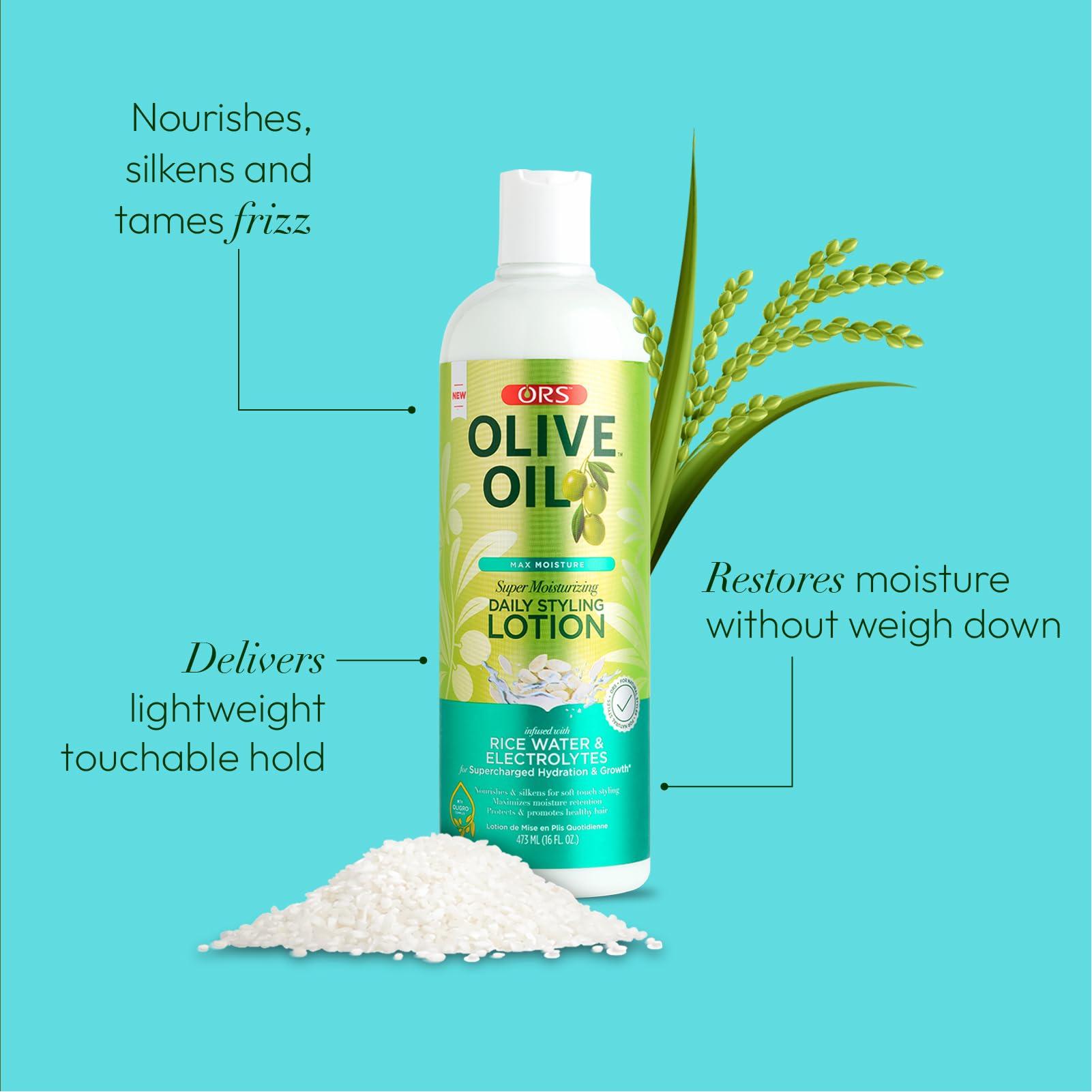 ORS ORS Olive Oil Max Moisture Super Moisturizing Daily Styling Lotion infused with Rice Water & Electrolytes 16 Ounces